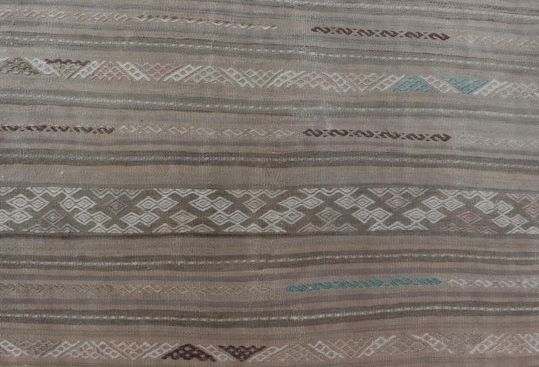 Striped Flat - Weave Turkish Vintage Kilim with Geometric Designs and Stripes. Keivan Woven Arts / rug EN - 15162 country of origin / type: Turkey / Kilim, circa mid - 20th Century. Measures: 5'5 x 6'8 This flat - woven Kilim from Turkey features an ent... - Keivan Woven ArtsEN - 15162 - 23486Rug