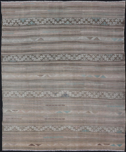 Striped Flat - Weave Turkish Vintage Kilim with Geometric Designs and Stripes. Keivan Woven Arts / rug EN - 15162 country of origin / type: Turkey / Kilim, circa mid - 20th Century. Measures: 5'5 x 6'8 This flat - woven Kilim from Turkey features an ent... - Keivan Woven ArtsEN - 15162 - 23486Rug