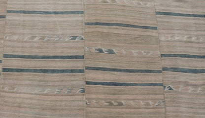 Measures: 8'11 x 12'6 Turkish Vintage Paneled Kilim Vintage Rug in Muted Colors With Blue Highlights. Keivan Woven Arts / rug EN - 15163 country of origin / type: Turkey / Kilim, circa mid - 20th century - Keivan Woven ArtsEN - 15163 - 22854Rug