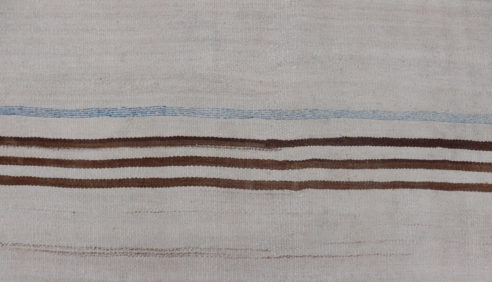 Vintage Kilim With Subtle Striped Patterns in Earthy Tones - Keivan Woven ArtsEN - 15167