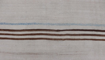 Vintage Kilim With Subtle Striped Patterns in Earthy Tones - Keivan Woven ArtsEN - 15167