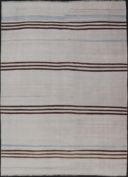 Vintage Kilim With Subtle Striped Patterns in Earthy Tones - Keivan Woven ArtsEN - 15167