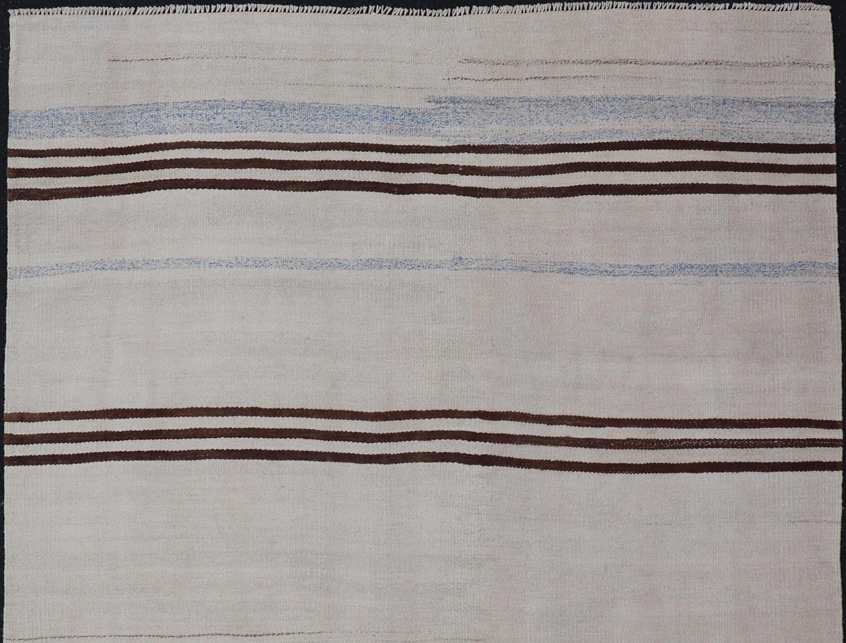 Vintage Kilim With Subtle Striped Patterns in Earthy Tones - Keivan Woven ArtsEN - 15167