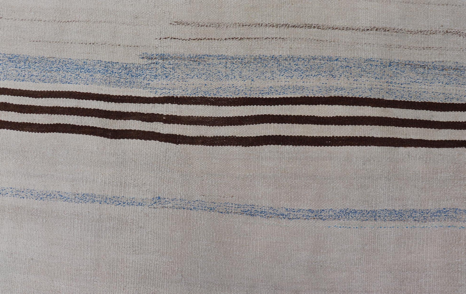 Vintage Kilim With Subtle Striped Patterns in Earthy Tones - Keivan Woven ArtsEN - 15167