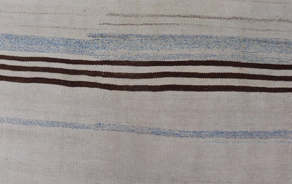 Vintage Kilim With Subtle Striped Patterns in Earthy Tones - Keivan Woven ArtsEN - 15167