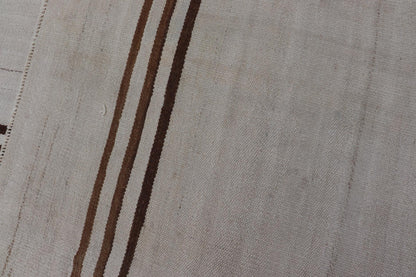 Vintage Kilim With Subtle Striped Patterns in Earthy Tones - Keivan Woven ArtsEN - 15167