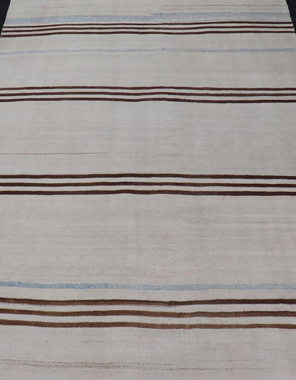 Vintage Kilim With Subtle Striped Patterns in Earthy Tones - Keivan Woven ArtsEN - 15167