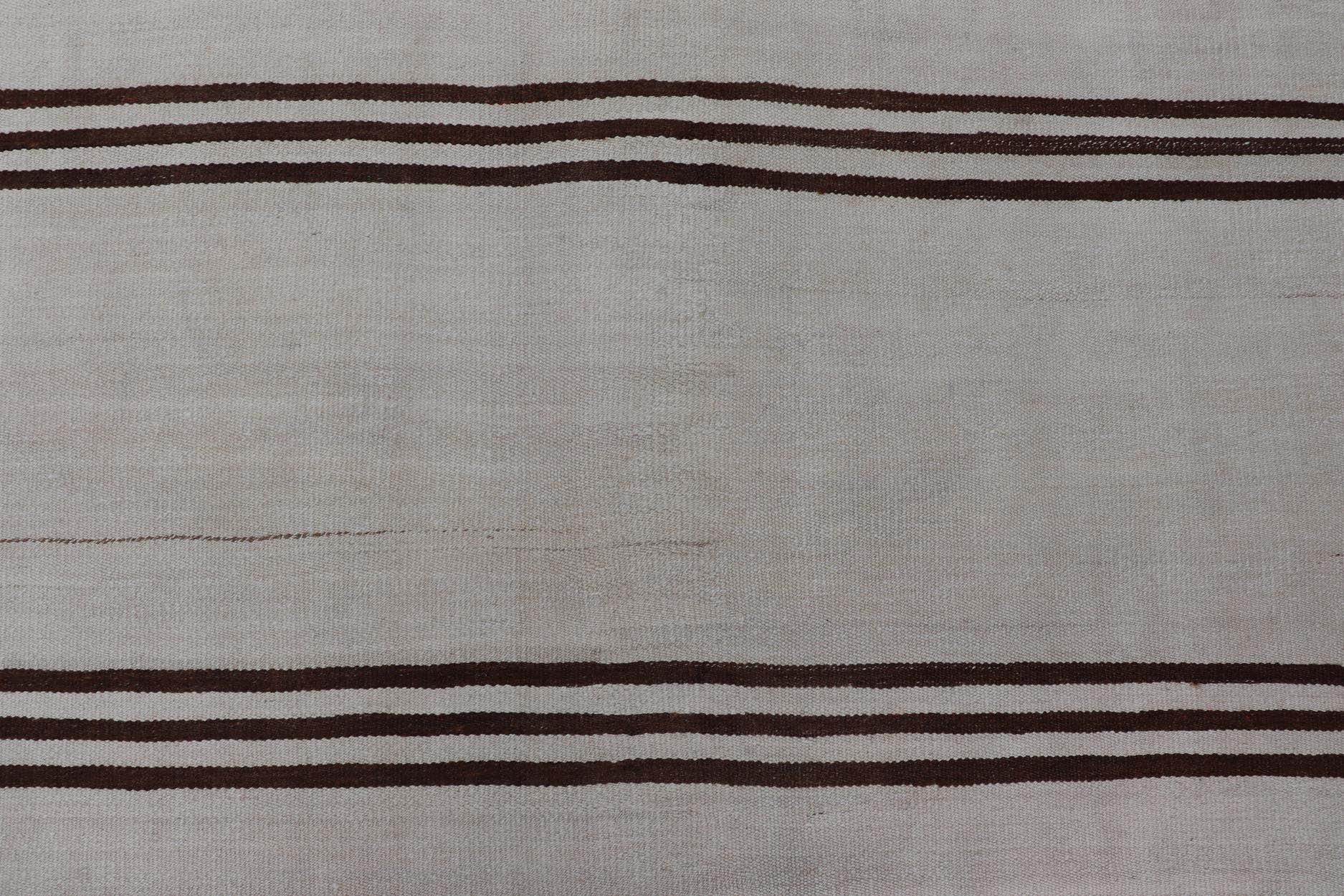 Vintage Kilim With Subtle Striped Patterns in Earthy Tones - Keivan Woven ArtsEN - 15167