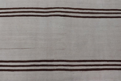 Vintage Kilim With Subtle Striped Patterns in Earthy Tones - Keivan Woven ArtsEN - 15167