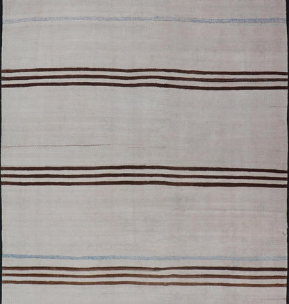 Vintage Kilim With Subtle Striped Patterns in Earthy Tones - Keivan Woven ArtsEN - 15167