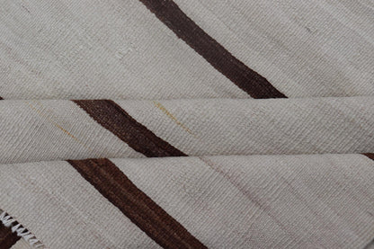 Turkish Vintage Kilim in Shades of Brown and Ivory with Stripe Design. Keivan Woven Arts / rug EN - 15170, country of origin / type: Turkey / Kilim, circa 1950 Measures: 4'2 x 5'0 This vintage striped design Turkish Kilim rendered in shade of brow... - Keivan Woven ArtsEN - 15170 - 23803Rug