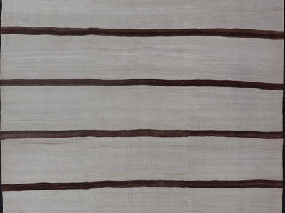 Turkish Vintage Kilim in Shades of Brown and Ivory with Stripe Design. Keivan Woven Arts / rug EN - 15170, country of origin / type: Turkey / Kilim, circa 1950 Measures: 4'2 x 5'0 This vintage striped design Turkish Kilim rendered in shade of brow... - Keivan Woven ArtsEN - 15170 - 23803Rug