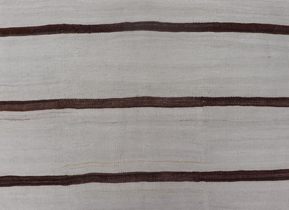Turkish Vintage Kilim in Shades of Brown and Ivory with Stripe Design. Keivan Woven Arts / rug EN - 15170, country of origin / type: Turkey / Kilim, circa 1950 Measures: 4'2 x 5'0 This vintage striped design Turkish Kilim rendered in shade of brow... - Keivan Woven ArtsEN - 15170 - 23803Rug