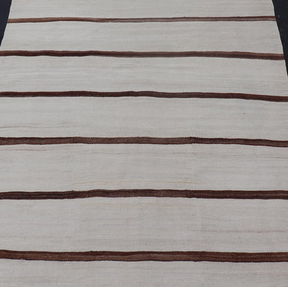 Turkish Vintage Kilim in Shades of Brown and Ivory with Stripe Design. Keivan Woven Arts / rug EN - 15170, country of origin / type: Turkey / Kilim, circa 1950 Measures: 4'2 x 5'0 This vintage striped design Turkish Kilim rendered in shade of brow... - Keivan Woven ArtsEN - 15170 - 23803Rug