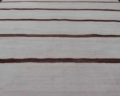 Turkish Vintage Kilim in Shades of Brown and Ivory with Stripe Design. Keivan Woven Arts / rug EN - 15170, country of origin / type: Turkey / Kilim, circa 1950 Measures: 4'2 x 5'0 This vintage striped design Turkish Kilim rendered in shade of brow... - Keivan Woven ArtsEN - 15170 - 23803Rug