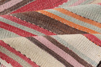 Vintage Kilim Runner with Horizontal Stripes in Pastel Vivid Colors. Keivan Woven Arts / rug EN - 15174, country of origin / type: Turkey / Kilim, circa mid - 20th century Measures: 2'8 x 13'6 Featuring a repeating horizontal stripe design, this uniq... - Keivan Woven ArtsEN - 15174 - 23595Rug