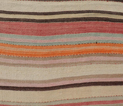 Vintage Kilim Runner with Horizontal Stripes in Pastel Vivid Colors. Keivan Woven Arts / rug EN - 15174, country of origin / type: Turkey / Kilim, circa mid - 20th century Measures: 2'8 x 13'6 Featuring a repeating horizontal stripe design, this uniq... - Keivan Woven ArtsEN - 15174 - 23595Rug
