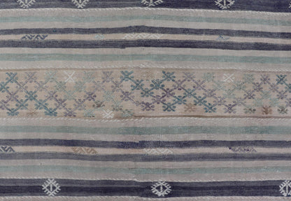 Vintage Turkish Flat - Weave L. teal, Taupe, butter, Lavender & Ink Blue. Keivan Woven Arts / rug/EN - 15179, country of origin / type: Turkey / Kilim, circa 1950 Measures: 5'6 x 8'0 This vintage flat - woven Kilim features a minimalist design... - Keivan Woven ArtsEN - 15179 - 24037Rug