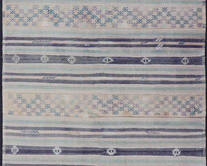 Vintage Turkish Flat - Weave L. teal, Taupe, butter, Lavender & Ink Blue. Keivan Woven Arts / rug/EN - 15179, country of origin / type: Turkey / Kilim, circa 1950 Measures: 5'6 x 8'0 This vintage flat - woven Kilim features a minimalist design... - Keivan Woven ArtsEN - 15179 - 24037Rug