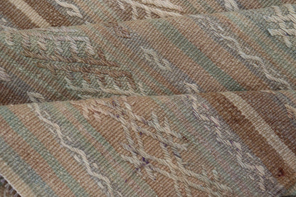 Vintage Turkish Flat - Weave Kilim with Embroideries in Muted Tones and Stripes. Keivan Woven Arts / rug EN - 15180, country of origin / type: Turkey / Kilim, circa 1950 Measures: 5'2 x 8'3 This vintage Turkish Kilim rug features a contemporary geom... - Keivan Woven ArtsEN - 15180 - 24043Rug