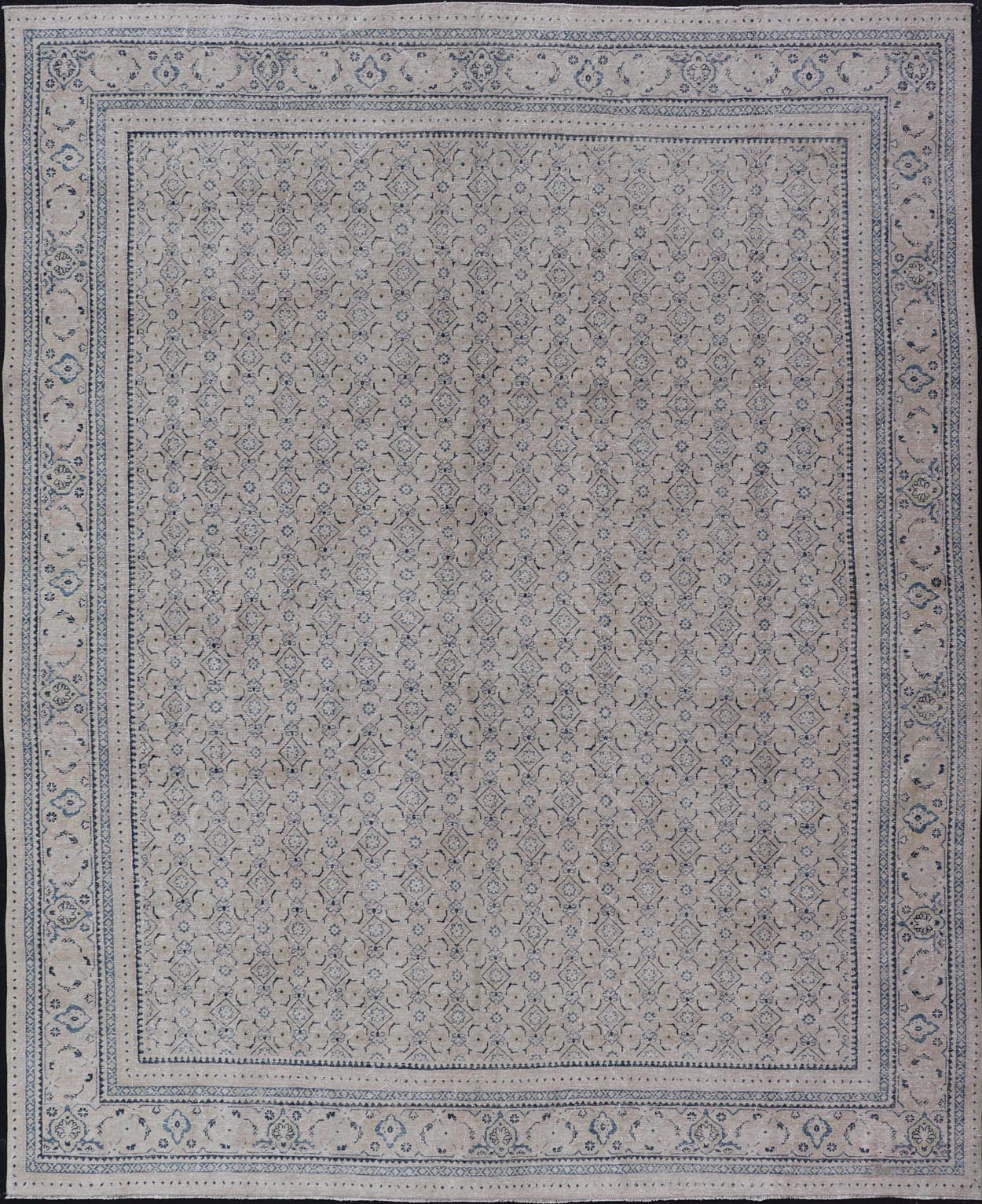 Measures: 10'2 x 13'6 Antique Persian Tabriz Rug with All - Over Small Tribal Design in Muted Tones. Keivan Woven Arts / rug EN - 15181, country of origin / type: Persian / Tabriz, circa Early - 20th century. This Tabriz rug features a relativ... - Keivan Woven ArtsEN - 15181 - 21883Rug