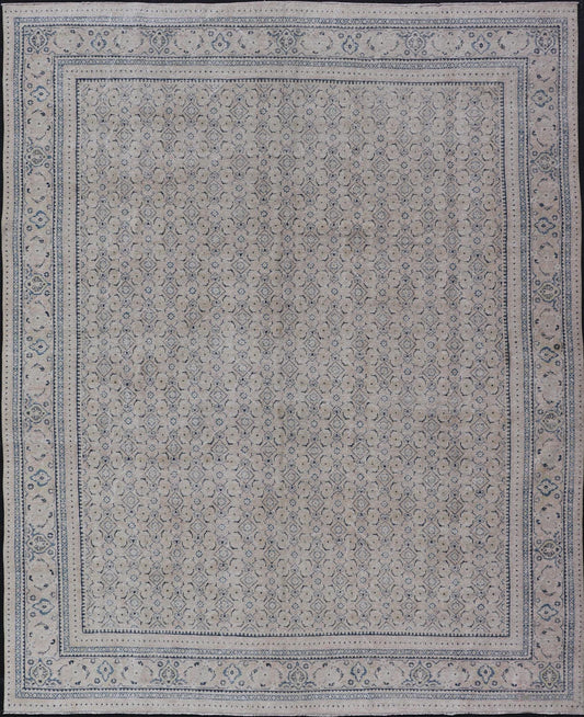 Measures: 10'2 x 13'6 Antique Persian Tabriz Rug with All - Over Small Tribal Design in Muted Tones. Keivan Woven Arts / rug EN - 15181, country of origin / type: Persian / Tabriz, circa Early - 20th century. This Tabriz rug features a relativ... - Keivan Woven ArtsEN - 15181 - 21883Rug