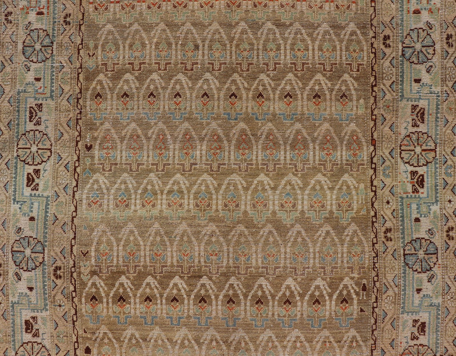 Measures: 4'6 x 9'2 Antique Hamadan Gallery Rug in Wool with All - Over Sub - Geometric Paisley Design. Keivan Woven Arts; rug EN - 15182, country of origin / type: Iran / Hamadan, circa 1920. This antique Persian Hamadan rug has been hand - knotted... - Keivan Woven ArtsEN - 15182 - 22860Rug