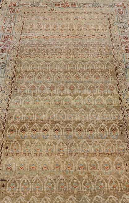 Measures: 4'6 x 9'2 Antique Hamadan Gallery Rug in Wool with All - Over Sub - Geometric Paisley Design. Keivan Woven Arts; rug EN - 15182, country of origin / type: Iran / Hamadan, circa 1920. This antique Persian Hamadan rug has been hand - knotted... - Keivan Woven ArtsEN - 15182 - 22860Rug