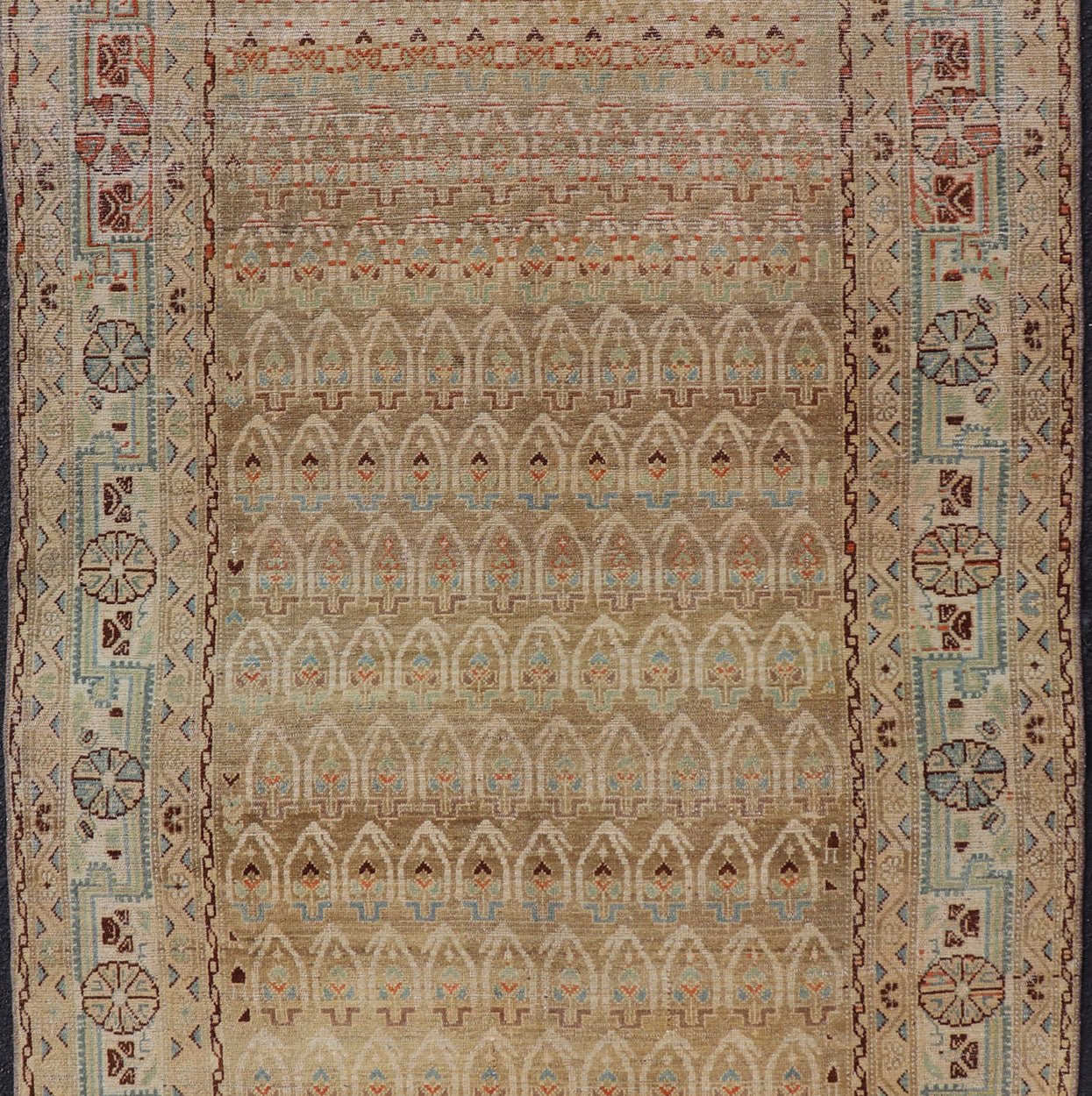 Measures: 4'6 x 9'2 Antique Hamadan Gallery Rug in Wool with All - Over Sub - Geometric Paisley Design. Keivan Woven Arts; rug EN - 15182, country of origin / type: Iran / Hamadan, circa 1920. This antique Persian Hamadan rug has been hand - knotted... - Keivan Woven ArtsEN - 15182 - 22860Rug