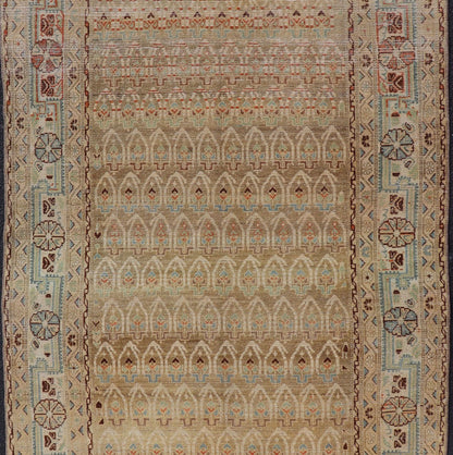 Measures: 4'6 x 9'2 Antique Hamadan Gallery Rug in Wool with All - Over Sub - Geometric Paisley Design. Keivan Woven Arts; rug EN - 15182, country of origin / type: Iran / Hamadan, circa 1920. This antique Persian Hamadan rug has been hand - knotted... - Keivan Woven ArtsEN - 15182 - 22860Rug