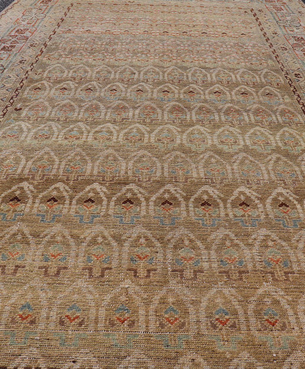 Measures: 4'6 x 9'2 Antique Hamadan Gallery Rug in Wool with All - Over Sub - Geometric Paisley Design. Keivan Woven Arts; rug EN - 15182, country of origin / type: Iran / Hamadan, circa 1920. This antique Persian Hamadan rug has been hand - knotted... - Keivan Woven ArtsEN - 15182 - 22860Rug
