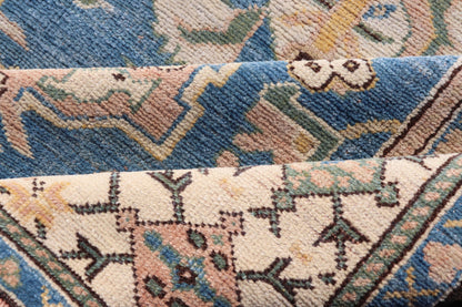 Measures: 4'8 x 7'2 Vintage Turkish Oushak Rug with Large Medallion Design On A Blue Field. Keivan Woven Arts/rug EN - 15183, country of origin / type: Turkey / Oushak, circa 1950. Vintage Turkish Rug, Blue rug Blue Turkish rug. - Keivan Woven ArtsEN - 15183 - 22986Rug