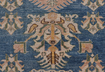 Measures: 4'8 x 7'2 Vintage Turkish Oushak Rug with Large Medallion Design On A Blue Field. Keivan Woven Arts/rug EN - 15183, country of origin / type: Turkey / Oushak, circa 1950. Vintage Turkish Rug, Blue rug Blue Turkish rug. - Keivan Woven ArtsEN - 15183 - 22986Rug