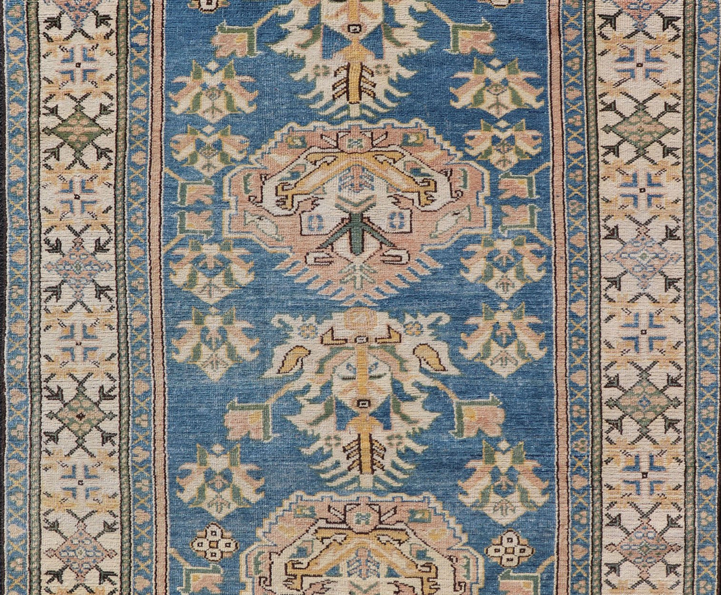 Measures: 4'8 x 7'2 Vintage Turkish Oushak Rug with Large Medallion Design On A Blue Field. Keivan Woven Arts/rug EN - 15183, country of origin / type: Turkey / Oushak, circa 1950. Vintage Turkish Rug, Blue rug Blue Turkish rug. - Keivan Woven ArtsEN - 15183 - 22986Rug