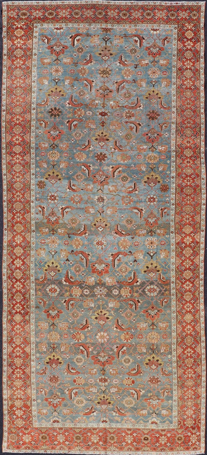 Antique Fine Persian Malayer Gallery Runner with All - Over Design in Blue, rust/red, and multi colors. Keivan Woven Arts / rug EN - 15195, country of origin / type: Persian / Malayer, circa 1900. Measures: 6'5 x 15' This beautiful antique P... - Keivan Woven ArtsEN - 15195 - 24760Rug