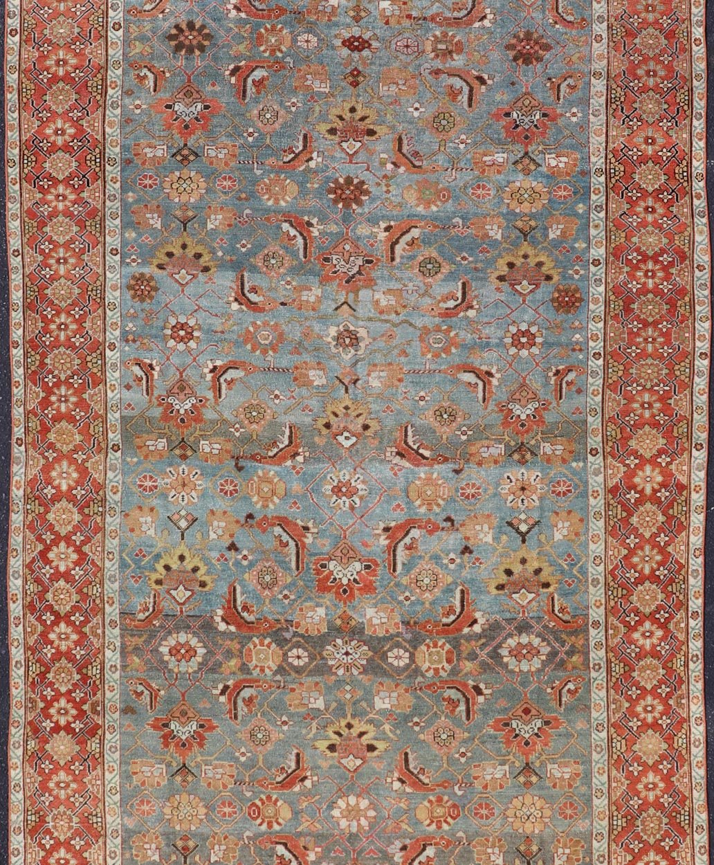 Antique Fine Persian Malayer Gallery Runner with All - Over Design in Blue, rust/red, and multi colors. Keivan Woven Arts / rug EN - 15195, country of origin / type: Persian / Malayer, circa 1900. Measures: 6'5 x 15' This beautiful antique P... - Keivan Woven ArtsEN - 15195 - 24760Rug