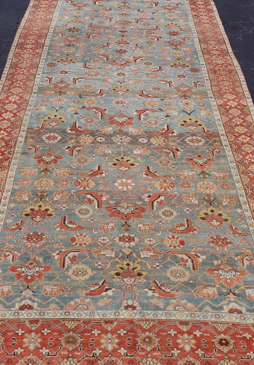 Antique Fine Persian Malayer Gallery Runner with All - Over Design in Blue, rust/red, and multi colors. Keivan Woven Arts / rug EN - 15195, country of origin / type: Persian / Malayer, circa 1900. Measures: 6'5 x 15' This beautiful antique P... - Keivan Woven ArtsEN - 15195 - 24760Rug