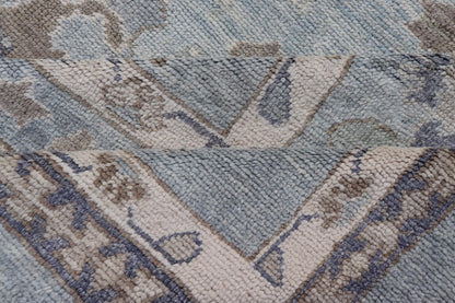Measures: 10'7 x 14'7 Tribal Floral Design Hand Knotted Turkish Oushak Rug with Blues and Brown. rug EN - 15202, country of origin / type: Turkey / Oushak / Keivan Woven Arts This unique design Oushak rug from Turkey features a bold design wi... - Keivan Woven ArtsEN - 15202 - 22422Rug