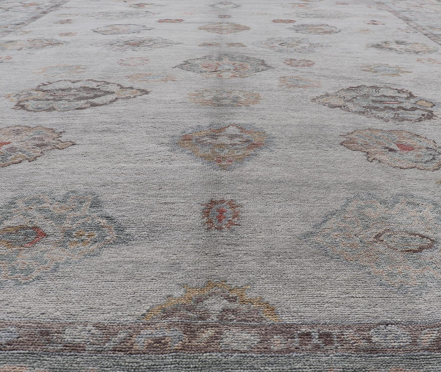 Measures: 13'5 x 21'5 Large Turkish Oushak Rug with Neutral Color Palette and All - Over Floral Design. Keivan Woven Arts / rug EN - 15203, country of origin / type: Turkey / Oushak. This hand Knotted, hand spun Oushak rug from Turkey features a... - Keivan Woven ArtsEN - 15203 - 21889Rug