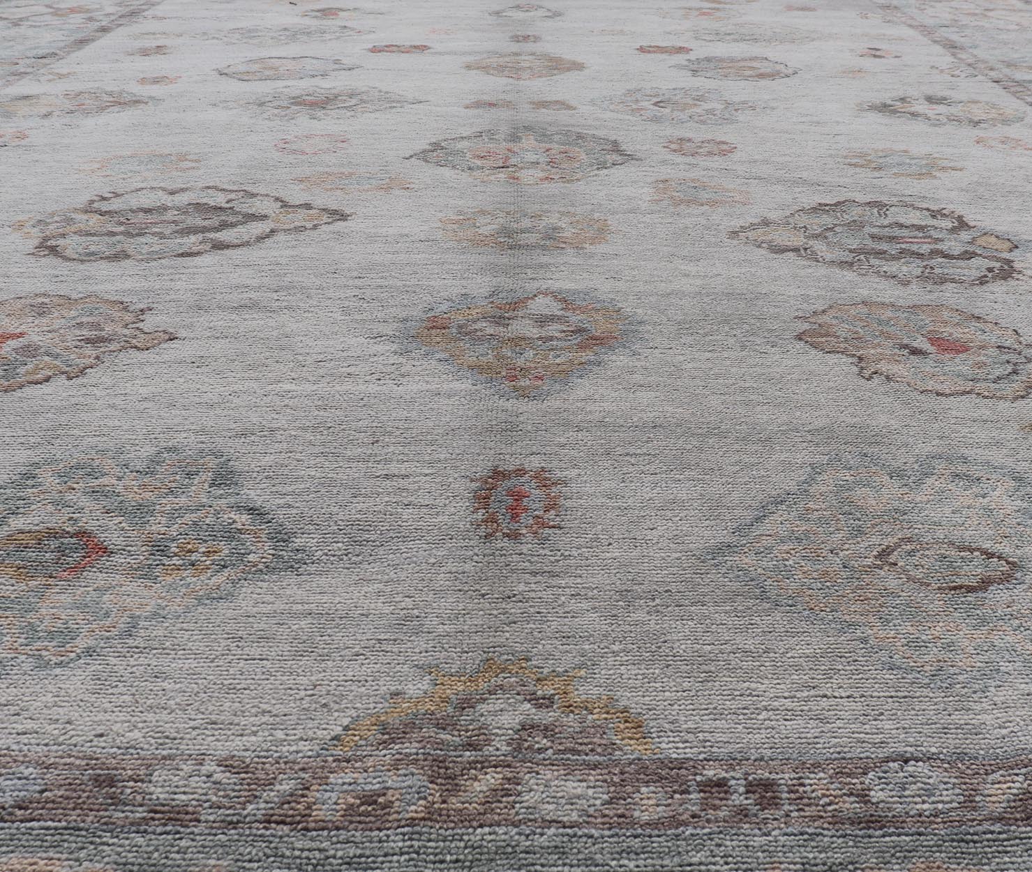 Measures: 13'5 x 21'5 Large Turkish Oushak Rug with Neutral Color Palette and All - Over Floral Design. Keivan Woven Arts / rug EN - 15203, country of origin / type: Turkey / Oushak. This hand Knotted, hand spun Oushak rug from Turkey features a... - Keivan Woven ArtsEN - 15203 - 21889Rug