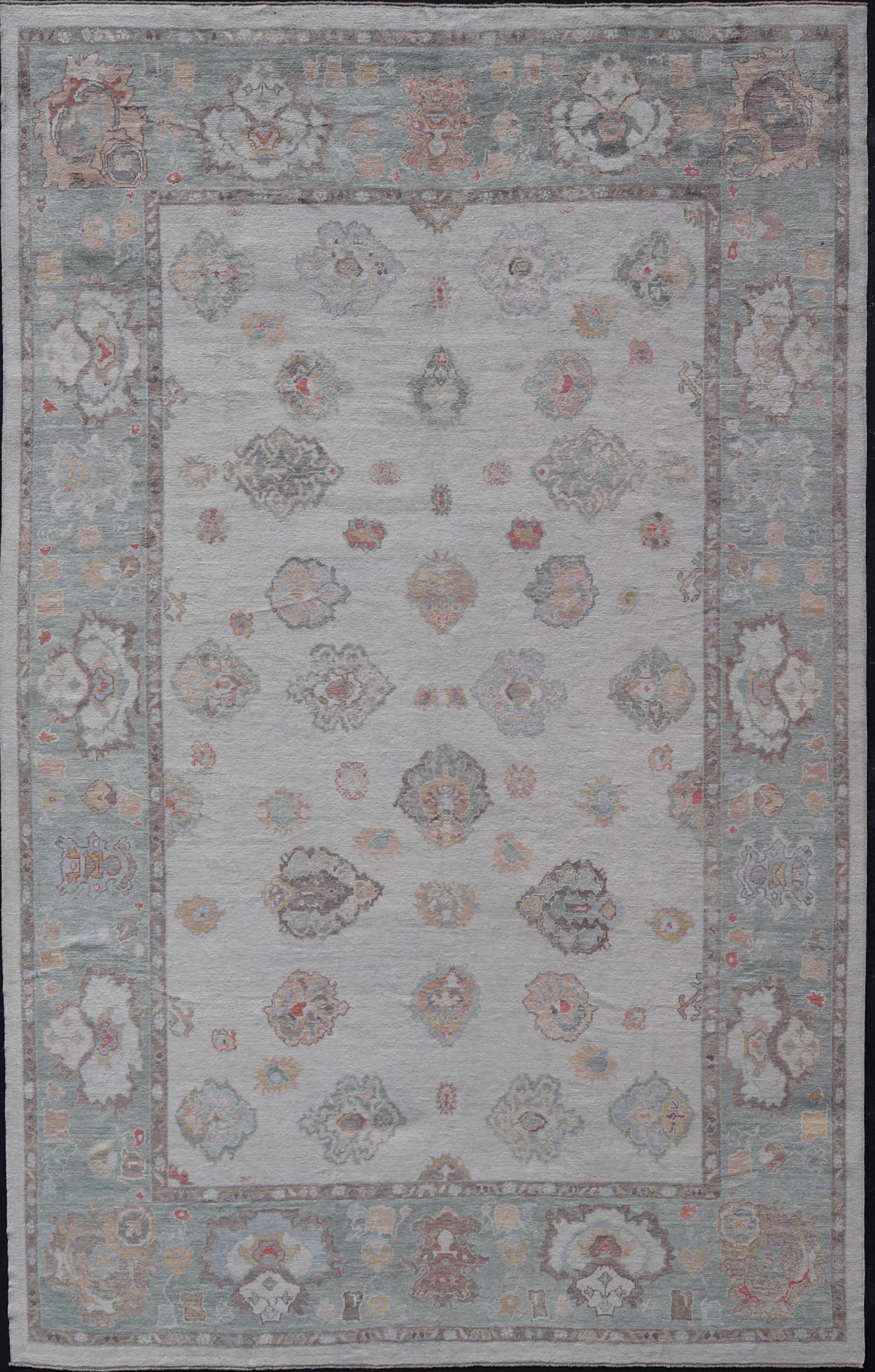 Measures: 13'5 x 21'5 Large Turkish Oushak Rug with Neutral Color Palette and All - Over Floral Design. Keivan Woven Arts / rug EN - 15203, country of origin / type: Turkey / Oushak. This hand Knotted, hand spun Oushak rug from Turkey features a... - Keivan Woven ArtsEN - 15203 - 21889Rug