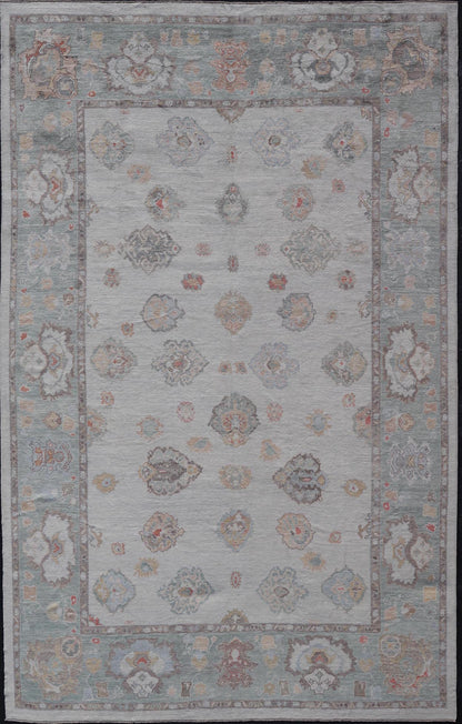 Measures: 13'5 x 21'5 Large Turkish Oushak Rug with Neutral Color Palette and All - Over Floral Design. Keivan Woven Arts / rug EN - 15203, country of origin / type: Turkey / Oushak. This hand Knotted, hand spun Oushak rug from Turkey features a... - Keivan Woven ArtsEN - 15203 - 21889Rug