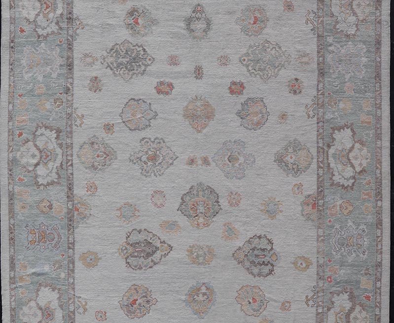 Measures: 13'5 x 21'5 Large Turkish Oushak Rug with Neutral Color Palette and All - Over Floral Design. Keivan Woven Arts / rug EN - 15203, country of origin / type: Turkey / Oushak. This hand Knotted, hand spun Oushak rug from Turkey features a... - Keivan Woven ArtsEN - 15203 - 21889Rug