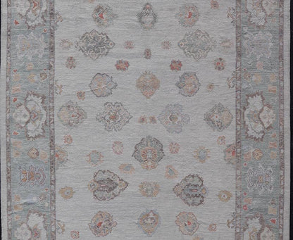 Measures: 13'5 x 21'5 Large Turkish Oushak Rug with Neutral Color Palette and All - Over Floral Design. Keivan Woven Arts / rug EN - 15203, country of origin / type: Turkey / Oushak. This hand Knotted, hand spun Oushak rug from Turkey features a... - Keivan Woven ArtsEN - 15203 - 21889Rug