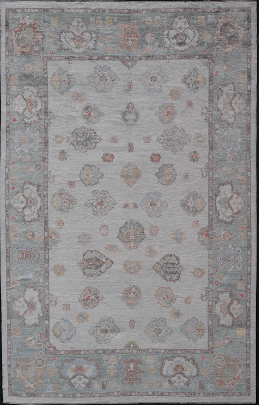 Measures: 13'5 x 21'5 Large Turkish Oushak Rug with Neutral Color Palette and All - Over Floral Design. Keivan Woven Arts / rug EN - 15203, country of origin / type: Turkey / Oushak. This hand Knotted, hand spun Oushak rug from Turkey features a... - Keivan Woven ArtsEN - 15203 - 21889