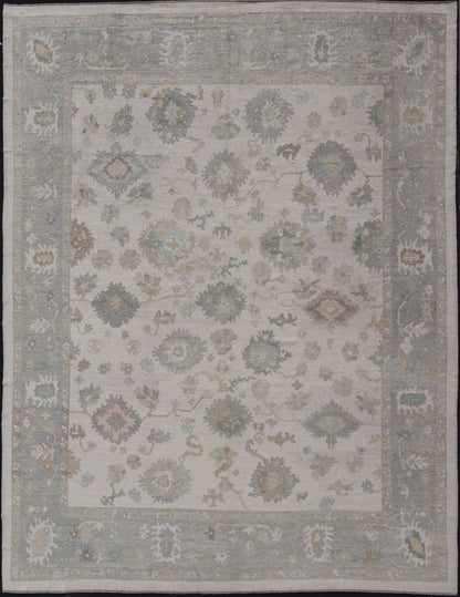 Measures: 14'6 x 18'9 Modern Turkish Oushak Rug with Neutral Color Palette and All - Over Floral Design. Keivan Woven Arts, rug EN - 15207, country of origin / type: Turkey / Oushak This large classic Oushak rug from Turkey features a subdued, n... - Keivan Woven ArtsEN - 15207 - 22872Rug