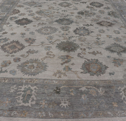 Measures: 14'6 x 18'9 Modern Turkish Oushak Rug with Neutral Color Palette and All - Over Floral Design. Keivan Woven Arts, rug EN - 15207, country of origin / type: Turkey / Oushak This large classic Oushak rug from Turkey features a subdued, n... - Keivan Woven ArtsEN - 15207 - 22872Rug