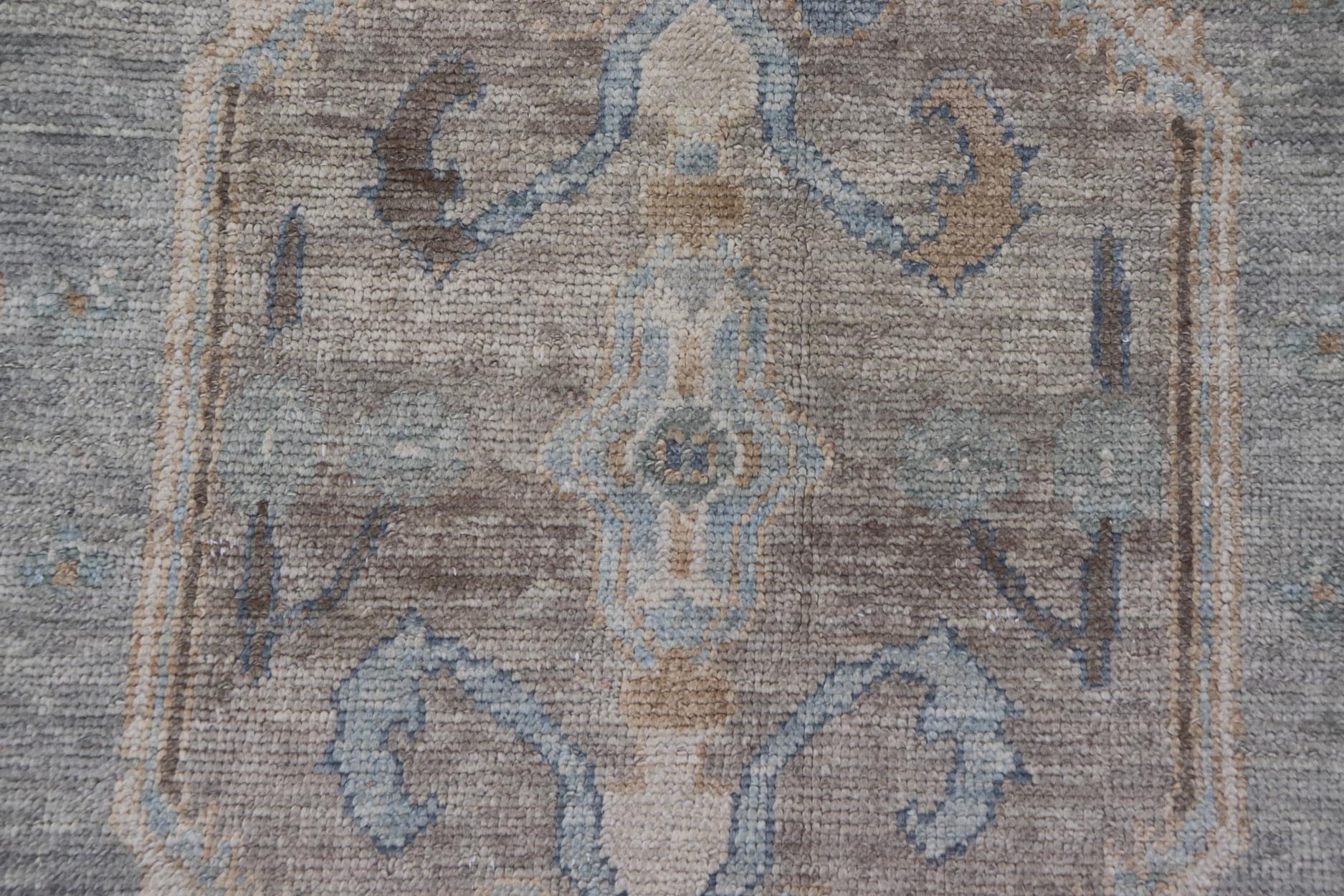 Measures: 7'3 x 10'4 Turkish Modern Oushak Rug in Medallion Design in Gray - Blue, and Marigold. Keivan Woven Arts / rug EN - 15208, country of origin / type: Turkey / Oushak This traditional Oushak rug from Turkey features a subdued, neutral co... - Keivan Woven ArtsEN - 15208 - 22416