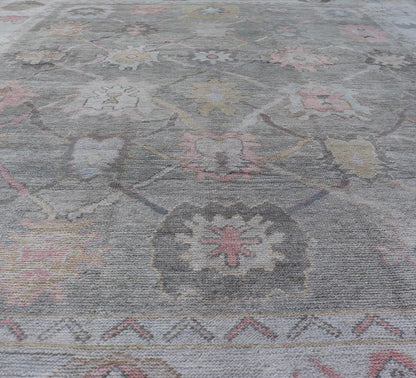 Measures: 9'0 x 11'9 Tribal Design Turkish Oushak Rug with Medallions in Light Green and Multi Colors. Keivan Woven Arts / rug EN - 15210, country of origin / type: Turkey / Oushak This unique design Oushak rug from Turkey features a bold desi... - Keivan Woven ArtsEN - 15210 - 21895Rug