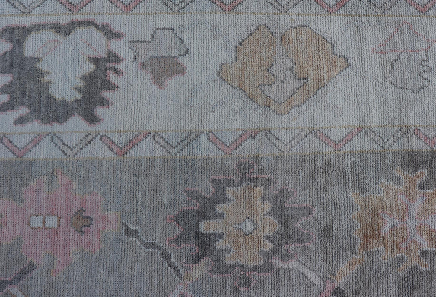 Measures: 9'0 x 11'9 Tribal Design Turkish Oushak Rug with Medallions in Light Green and Multi Colors. Keivan Woven Arts / rug EN - 15210, country of origin / type: Turkey / Oushak This unique design Oushak rug from Turkey features a bold desi... - Keivan Woven ArtsEN - 15210 - 21895Rug